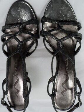 Gray Shimmer Metallic Strappy High Heels Nina Sz 9.5 Vintage